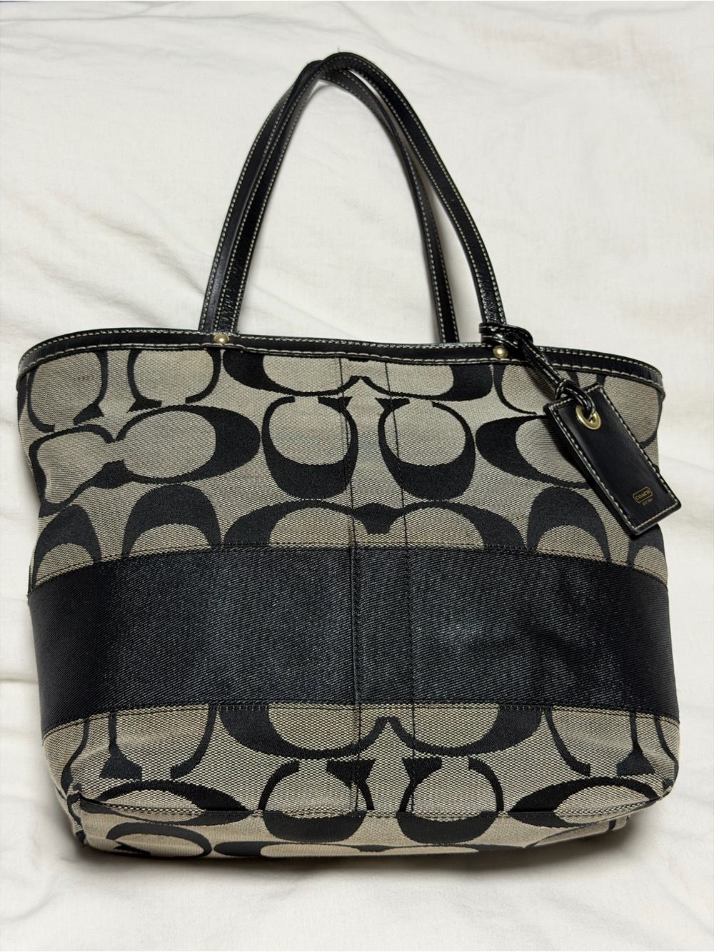 Coach Black and Khaki Signature Canvas Tote